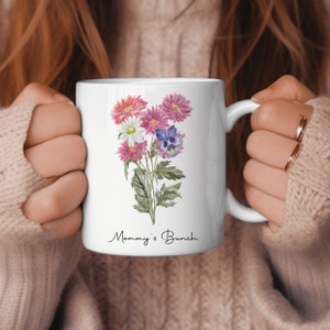 CUSTOM Birth Flower Bouquet Coffee Cup | Mother&#39;s Day Mug Meaningful Gift for Mom Birthday Gift for Her Personalized Coffee Mug Gift Friend