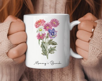 CUSTOM Birth Flower Bouquet Coffee Cup | Mother's Day Mug Meaningful Gift for Mom Birthday Gift for Her Personalized Coffee Mug Gift Friend