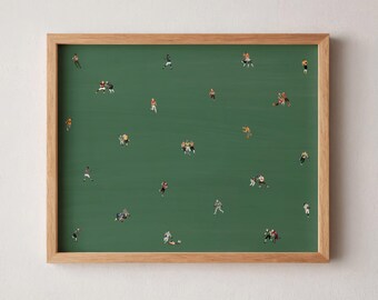 Tiny Football Players Print Minimalist People Art Retro Gift for Football Dad Horizontal Vintage Office Decor Unframed Matte Physical Print