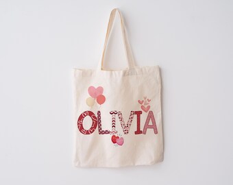 Custom Valentine Retro Canvas Tote Bag Personalized Party Favor Treat Bag Kids Gift Toddler Goodie Food Bag Cute Monogram School Valentines