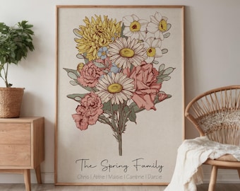 Regalo personalizado de flor de nacimiento para abuela, recuerdo del Día de la Madre, impresión personalizada para mamá, descarga digital del jardín de flores de la abuela.