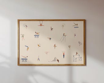 Tiny Gymnastics Print | Minimalist Gymnast Dance Illustration Art Gift for Gymnast Horizontal Sports Poster Girls Gym Decor Digital Download