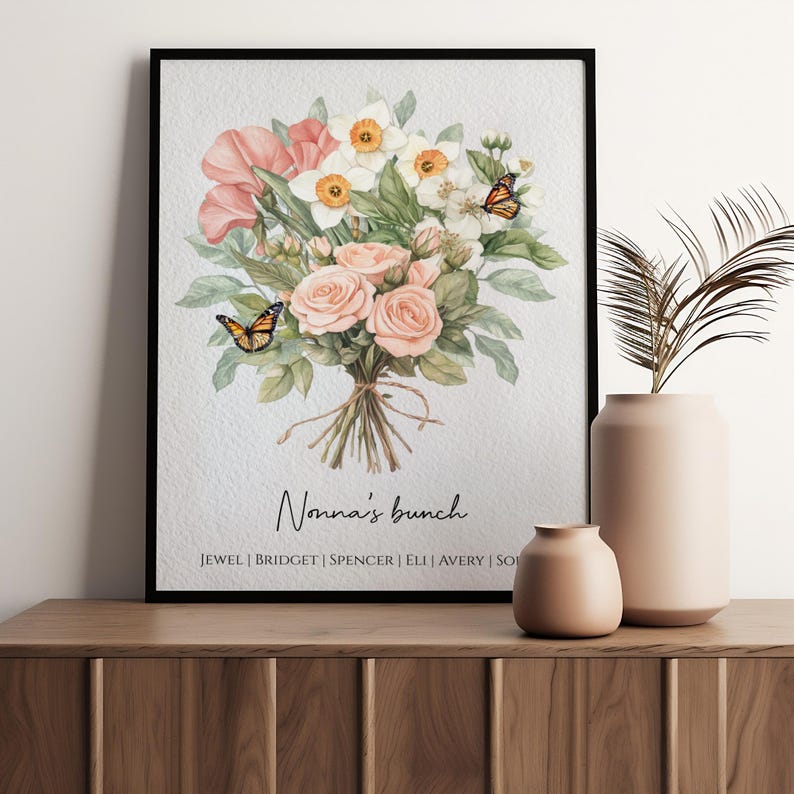 Family Birth Flower Bouquet Gift | Nana's Garden Mother's Day Grandma Gift Watercolor Birth Month Flowers Personalized Gift Digital Download image 15