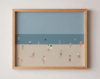 Minimalist Beach Swimming Print | Beach People Wall Art | Summer Wall Poster | Beach House Decor | Digital Download | Printable Wall Art