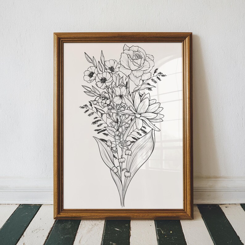 CUSTOM Birth Flower Tattoo Design | Family Flower Bouquet Personalized Gift Minimalist Spine Tattoo Design Gift for Family Digital Download image 13