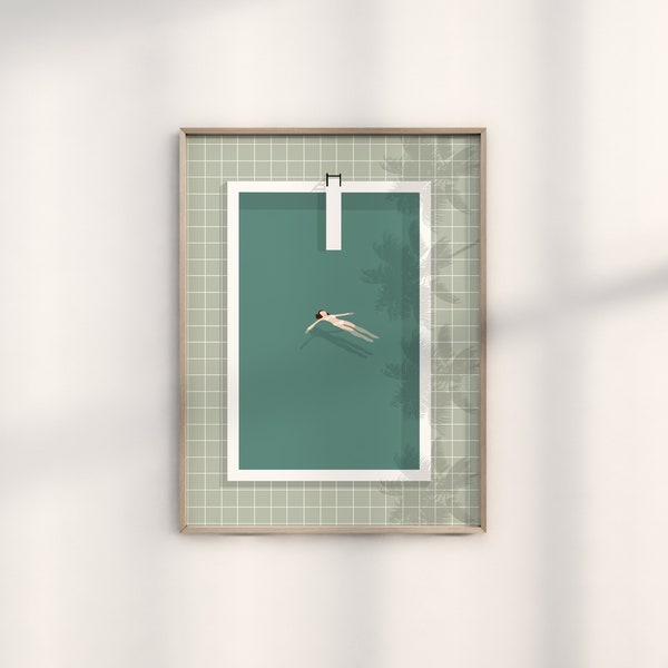 Girl Floating in Pool | Swimming Wall Art | Aesthetic Pool Print | Beach Art | Digital Download