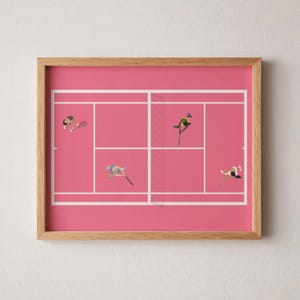 Pink Tennis Court Print | Retro Cute Tennis Art | Gift for Tennis Player Minimalist People Art Cool Office College Dorm Art Digital Download image 5