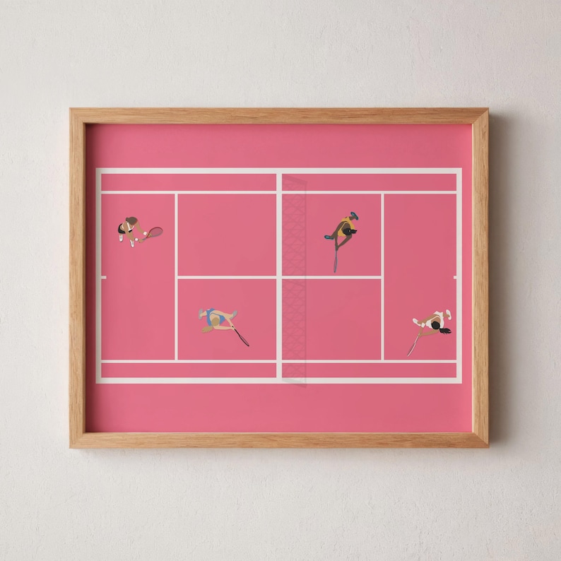 Pink Tennis Court Print | Retro Cute Tennis Art | Gift for Tennis Player Minimalist People Art Cool Office College Dorm Art Digital Download image 5