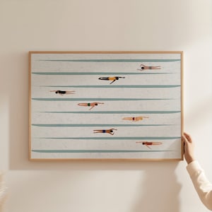 Tiny People Swimming in the Pool | Swimming Pool Art | Summer Poster Digital Download | Printable Wall Art