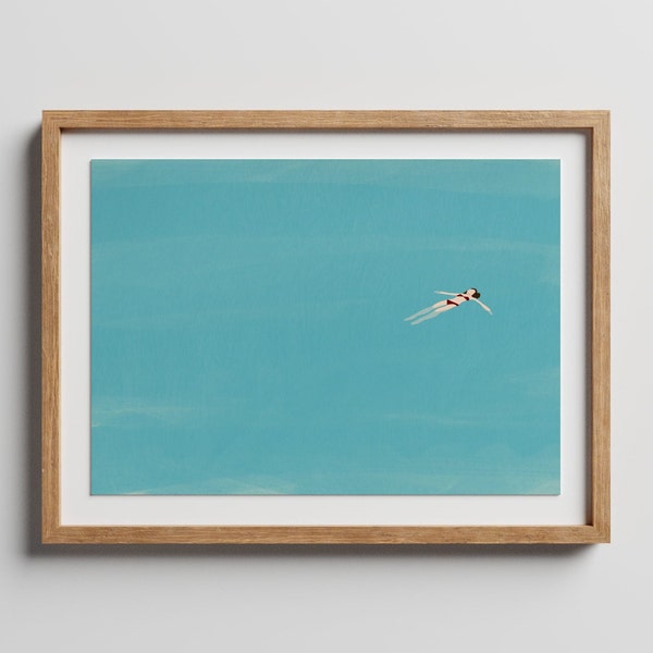 Girl Floating in Pool | Horizontal Swimming Wall Art | Pool Print | Beach Art | Digital Download