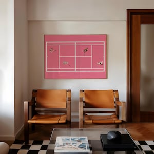 Pink Tennis Court Print | Retro Cute Tennis Art | Gift for Tennis Player Minimalist People Art Cool Office College Dorm Art Digital Download image 3