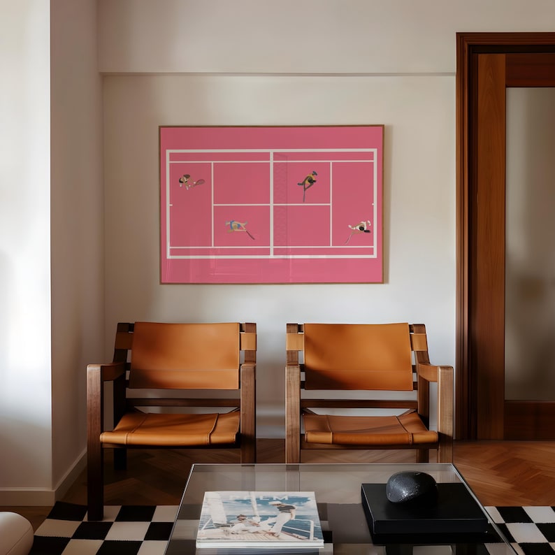 Pink Tennis Court Print | Retro Cute Tennis Art | Gift for Tennis Player Minimalist People Art Cool Office College Dorm Art Digital Download image 3
