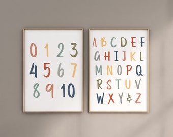 Set of 2 Educational Prints | Letters and Numbers | Montessori Print | Homeschool or Classroom Decor | Digital Download