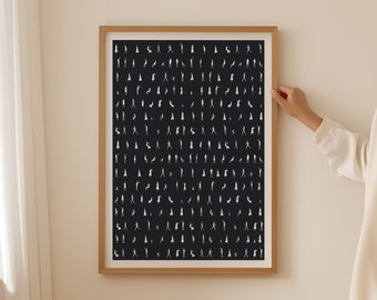 Small People Art | Tiny Humans Walking Print | Modern Minimalist People Wall Art | Navy and White Poster | Digital Download | Printable Art
