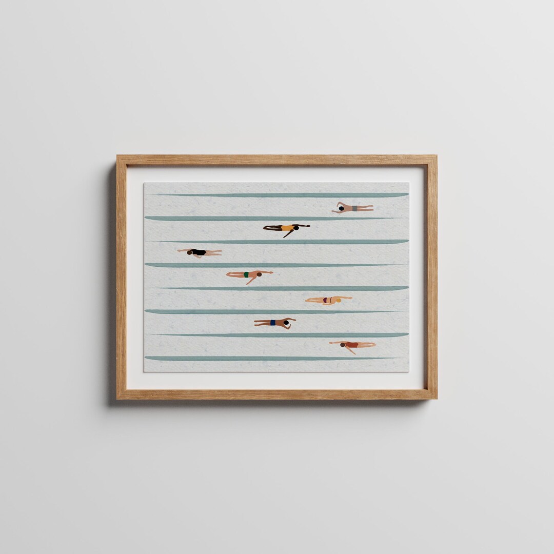 Tiny Swimmers Art Horizontal Swimming Pool Print Summer Poster ...