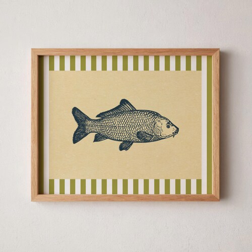 Vintage Fish Print | Antique Unique Wall Art Animal Poster | Horizontal Lake House Decor Vintage Beach Decor Unframed Matte Physical Print