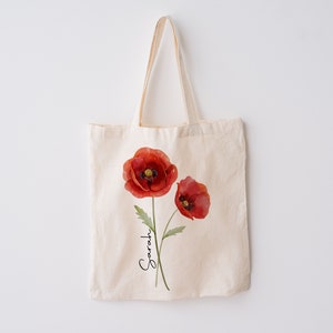 Custom Birth Flower Gift | Personalized Canvas Tote Bag | Best Friend Gift | Bridesmaid Gift | Birthday Gift for Mom | Birth Flower Tote Bag