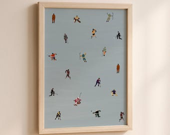 Tiny Hockey Players Print | Minimalist People Art Gift for Hockey Player Sports Vertical Office Decor Poster Unframed Matte Physical Print