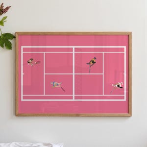Pink Tennis Court Print | Retro Cute Tennis Art | Gift for Tennis Player Minimalist People Art Cool Office College Dorm Art Digital Download image 18
