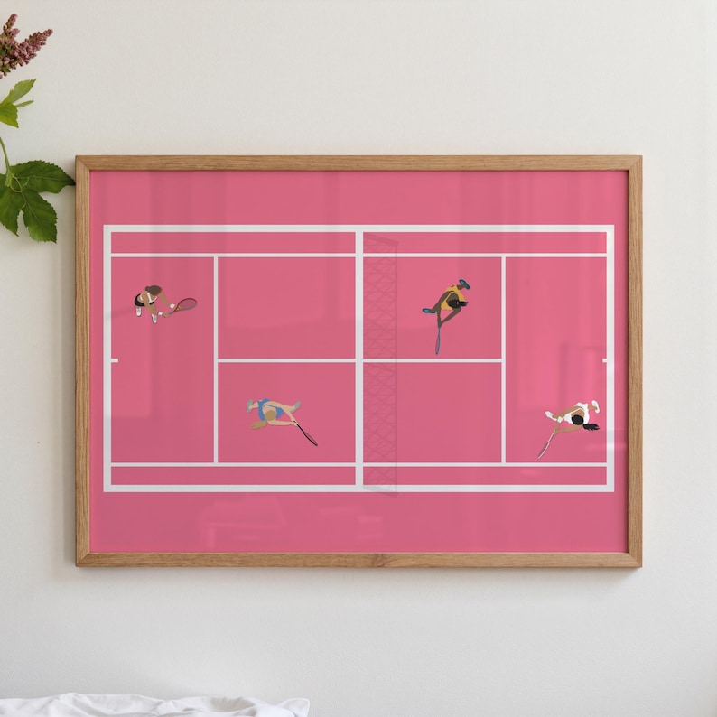 Pink Tennis Court Print | Retro Cute Tennis Art | Gift for Tennis Player Minimalist People Art Cool Office College Dorm Art Digital Download image 18