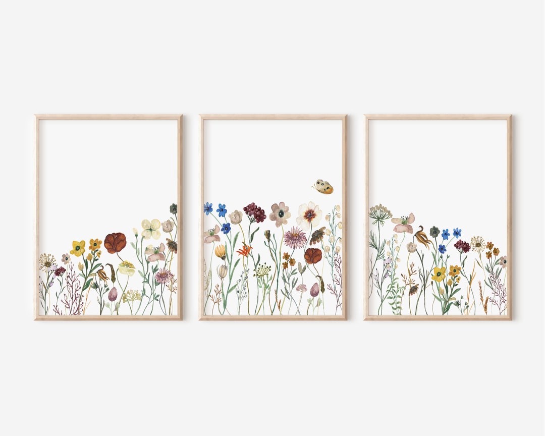 Set of 3 Wildflower Prints Triptych Floral Wall Art - Etsy