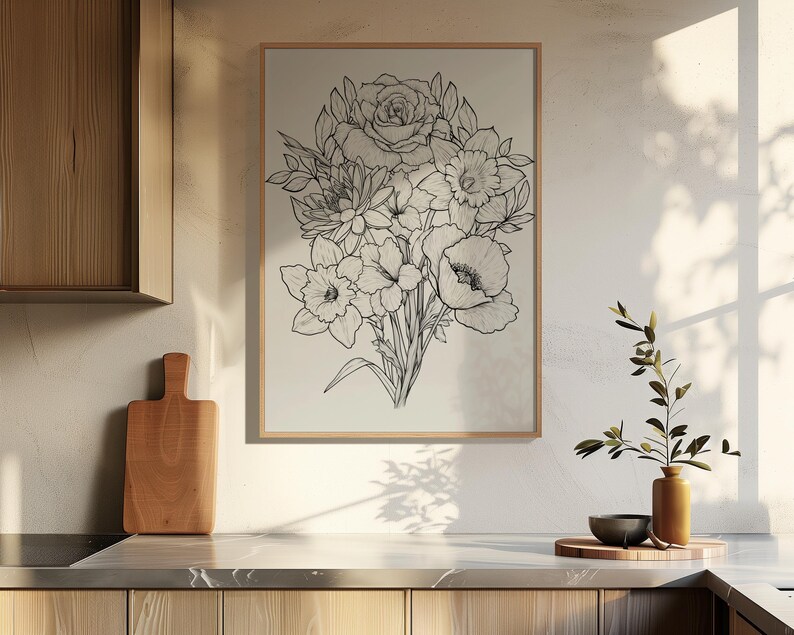 CUSTOM Birth Flower Tattoo Design | Family Flower Bouquet Personalized Gift Minimalist Spine Tattoo Design Gift for Family Digital Download image 10
