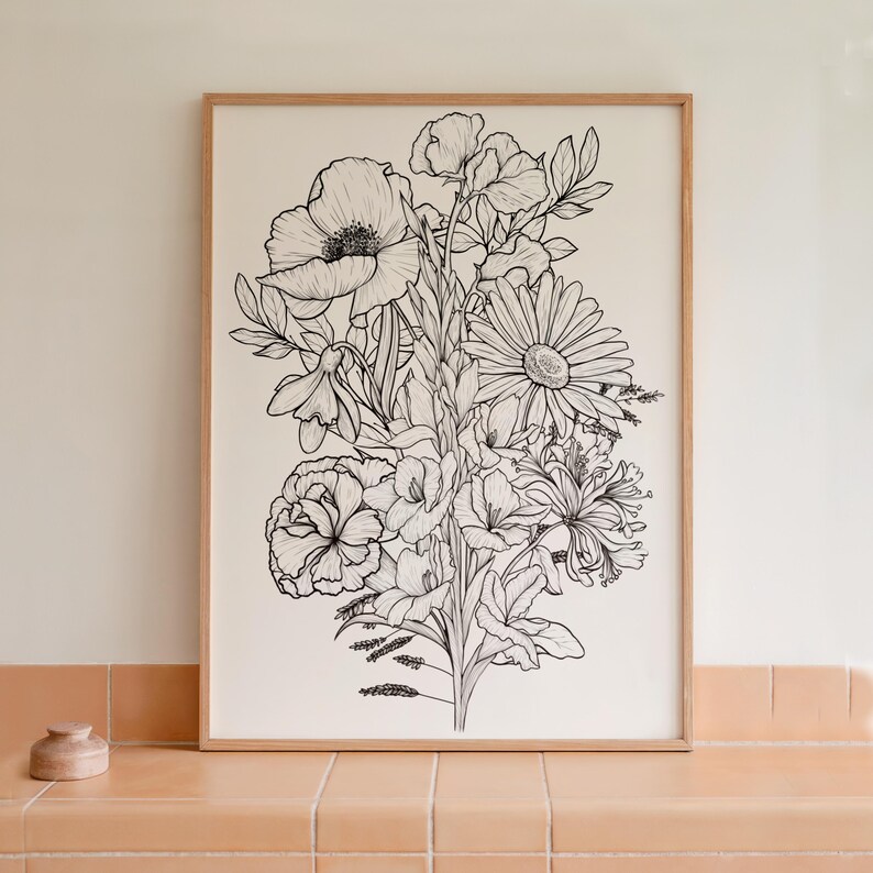 CUSTOM Birth Flower Tattoo Design | Family Flower Bouquet Personalized Gift Minimalist Spine Tattoo Design Gift for Family Digital Download image 8