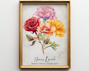 Geburts-Blumenstrauß | Personalisiertes Geschenk Geburtsmonat Blumen Kunst | Benutzerdefinierte druckbare Kunst Geschenk | Personalisierte Gartendruck | Digitaler Download