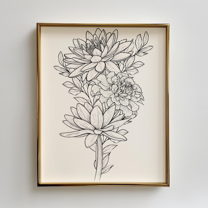 CUSTOM Birth Flower Tattoo Design | Family Flower Bouquet Personalized Gift Minimalist Spine Tattoo Design Gift for Family Digital Download image 11