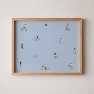 Tiny Bicyclists Print | Minimalist People Riding Bikes Art Gift for Bike Rider Horizontal Office Decor Poster Digital Download Printable Art