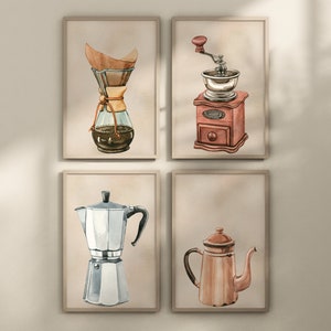 Set med tryck av kaffekanna | Väggkonst för kök (digital nedladdning)