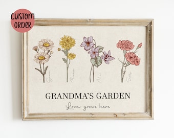 Grandma&#39;s Garden Birth Flower Personalized Gift for Mom Flower Garden Family Birth Month Flowers Custom Order | Digital Download Printable