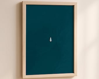 Minimalist Tiny Boat in Ocean Art Print | Dark Blue Sea Water Beach House Decor Lake House Art Print Digital Download Printable Wall Art