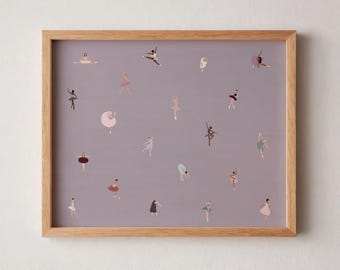 Tiny Ballerinas Print | Minimalist Ballet Dancers Art | Gift for Dancer | Horizontal Little Girl Room Decor Poster Matte Physical Art Print
