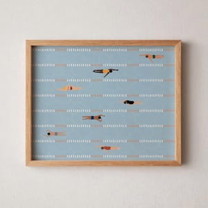 Winzige Schwimmer am Pool Druck | Horizontales Schwimmbad Poster | Niedliches Sommer Poster | Minimalistische Wandkunst | Strandhaus Dekor digitaler Download