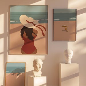 Set of 3 Beach Ocean Prints | Minimalist People Beach Art Vintage Beach Art | Beach House Decor | Gallery Wall Art Set Digital Download Art image 9