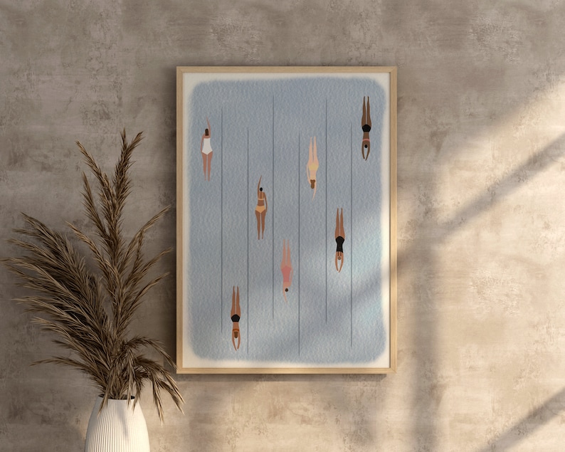 Women Swimming in Pool Art Summer Poster Minimalist Wall Print Digital Download Printable Wall Art image 8
