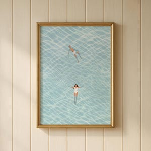 People at Pool Print | Retro Swimming Pool | Cute Couple Summer Poster Tiny People Swimming Pool House Decor Digital Download Printable Art