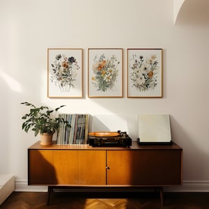 Set of 3 Wildflower Bouquets | Triptych Vintage Floral Wall Art ...