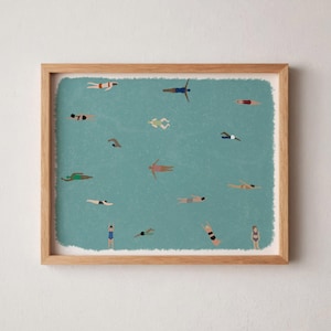 Tiny People Swimming in Pool Art | Gift for Swimmer | Minimalist Pool Poster | Horizontal Office Decor | Digital Download Printable Wall Art