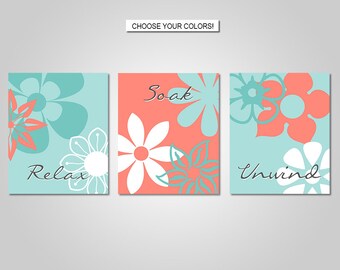 Coral Teal Bathroom Etsy