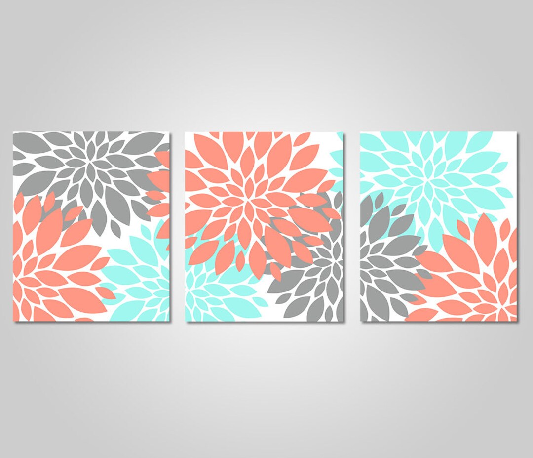 Dahlia Flower Burst Wall Art Home Wall Art Bedroom Dandelion Art Coral