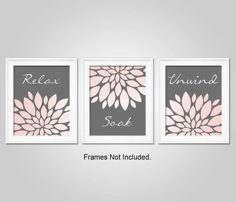 Bathroom Wall Art Blush Pink Grey Bathroom Decor Relax Etsy