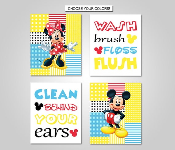 Disney Mickey Minnie Kids Bathroom Wall Art Mickey Kids Etsy