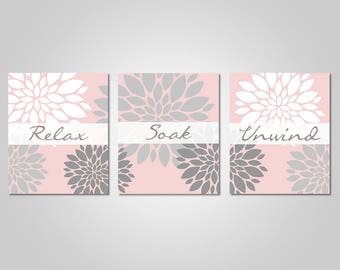 Bathroom Wall Art - Blush Pink Grey Bathroom Decor - Relax Soak Unwind - Blush Grey Prints - INSTANT DOWNLOAD - DIY Printable Wall Art