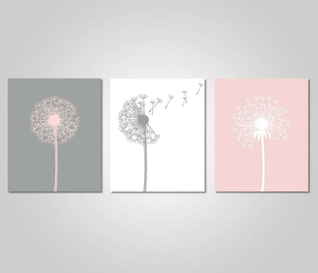 Dandelion Wall Art - Home Wall Art - Bedroom Dandelion Art - Blush Grey ...