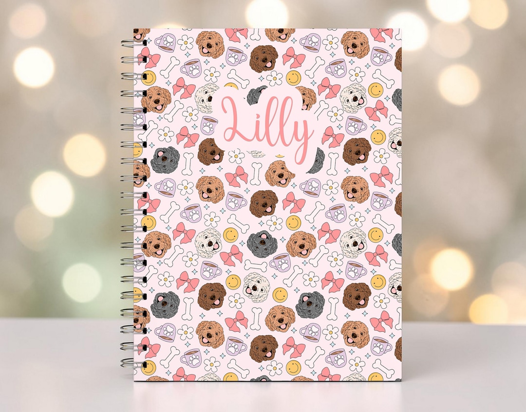 Personalized Dog Pattern Notebook, Custom Name Journal, Hardcover ...