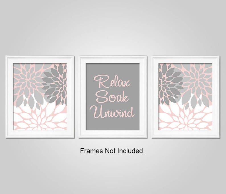 Bathroom Wall Art Blush Pink Grey Bathroom Decor Relax Etsy