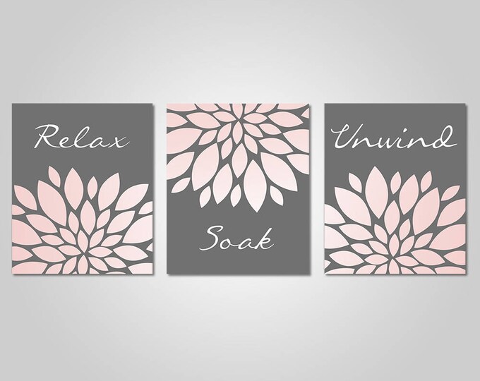 Bathroom Wall Art Blush Pink Grey Bathroom Decor Relax Etsy