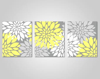 Dahlia Flower Burst Wall Art - Home Wall Art - Bedroom Dandelion Art - Yellow Grey Wall Art - Instant Download - DIY Printable Wall Art